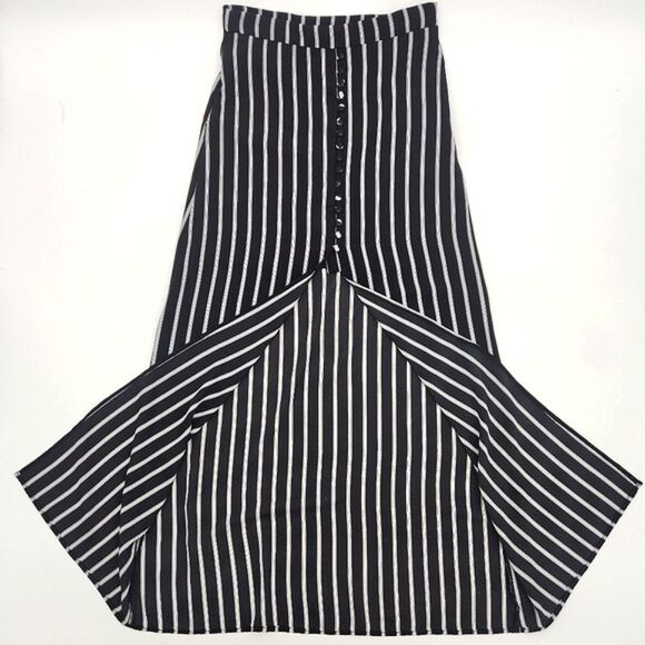 Sadie & Sage Midi Skirt Size Small Black White Pinstripes Menswear Summer Boho - Picture 2 of 10